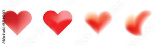 Set of abstract red heart shapes with soft gradient and blur effect symbolizing love and romance for design projects EPS Vector