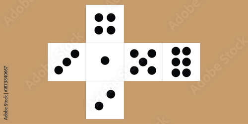Unfolded dice net with pips from one to six a flat design concept for games and probability isolated on a simple background EPS Vector