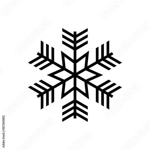 Stylized black snowflake icon representing winter, cold, and festive holiday seasons