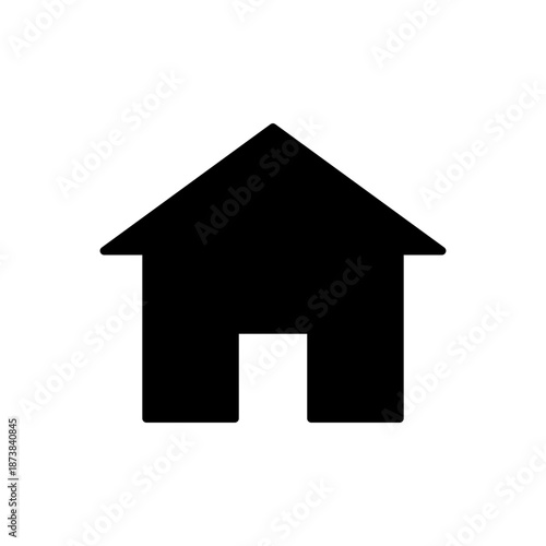 A minimalist black house silhouette icon representing home, property, or a website's main page