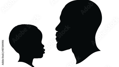 A silhouette of a man and a child facing each other