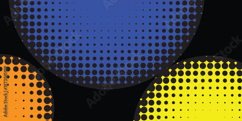 Abstract halftone circles in vibrant blue yellow and orange creating a dynamic background for graphic design projects EPS Vector