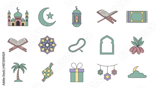 Islamic Symbols and Icons Collection Set.