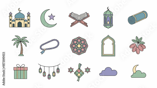 Islamic Symbols and Icons Collection Illustration.
