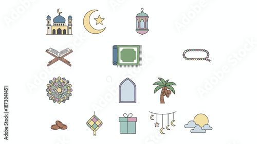 Islamic Symbols and Icons Set Collection.