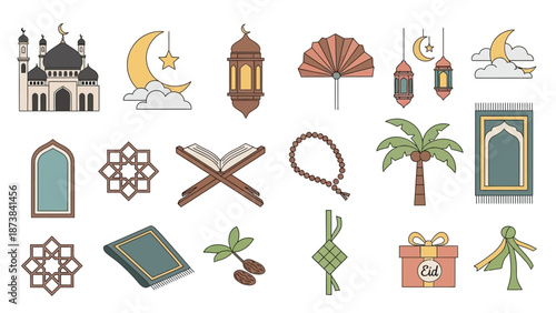 Islamic Symbols and Icons Set Illustration 1.