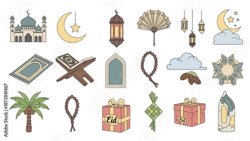 Ramadan Islamic Symbols and Icons Collection.