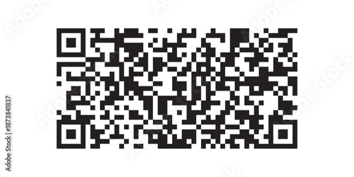 QR code icon. Fake template of quick responce matrix barcode in square grid. Mobile phone camera readable digital label isolated on white background. Vector graphic illustration