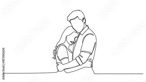 A man tenderly hugs a young girl in a warm embrace indoors.