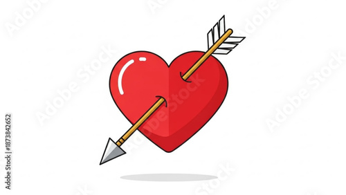 A red heart pierced by an arrow symbolizes love and passion in a romantic illustration.