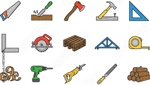 A collection of various carpentry tools and materials for construction work