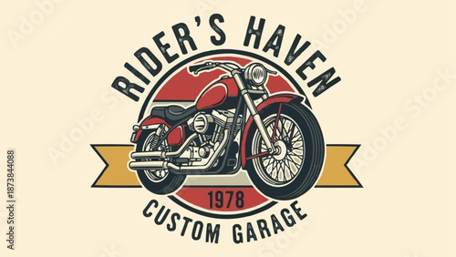 Vintage Motorcycle Custom Garage Riders Haven Logo.