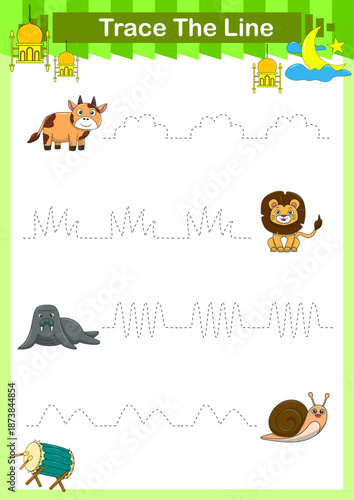 Handwriting Practice. Tracing lines for kids with animals. Vector Illustration