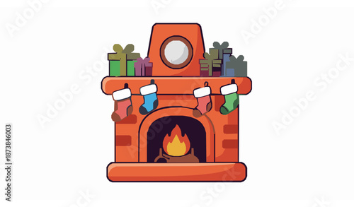 Cute cartoon Christmas fireplace vector illustration for holiday family designs