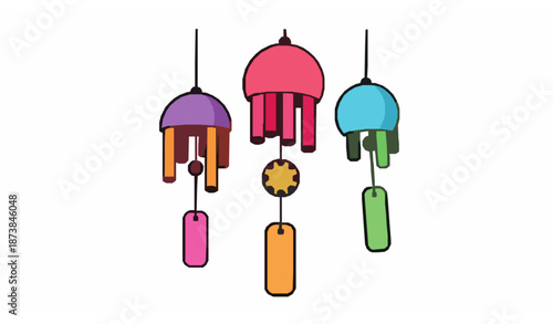 Cute cartoon wind chimes vector illustration for playful decorative designs