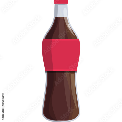 Illustration of a brown beverage bottle with a red label