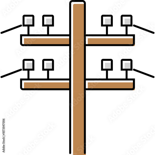 Illustration of a wooden utility pole with insulators and wires