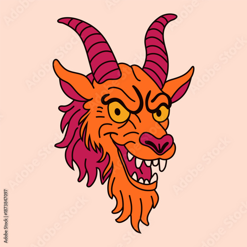Cartoon Devil Goat with Intense Expression and Wild Horns