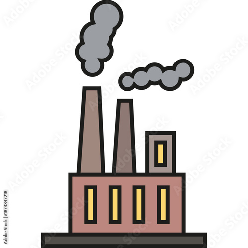 Industrial factory with smoke stacks releasing pollution