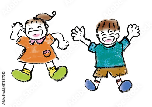 子ども（男女）　喜んでジャンプしている