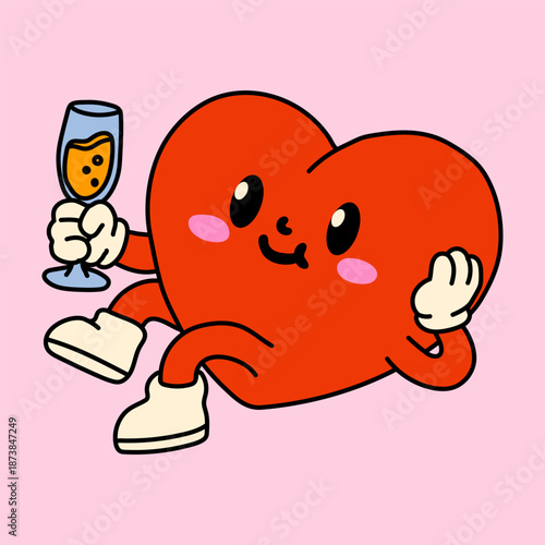 Cute Heart with a Drink Relaxing and Enjoying Life