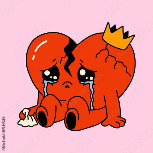 Broken Heart with Crown and Tears