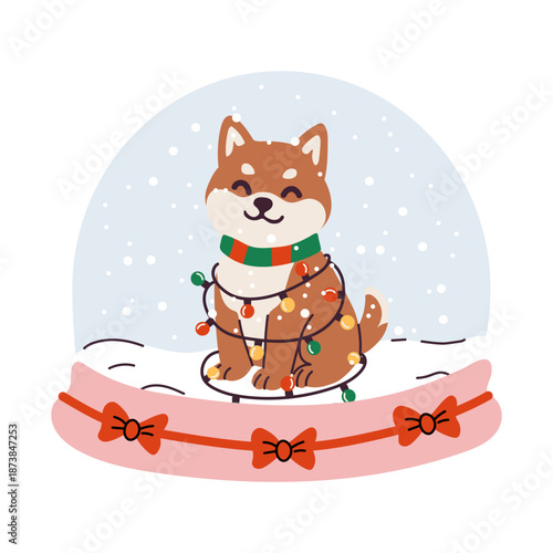 Christmas Pup in a Snow Globe with Lights