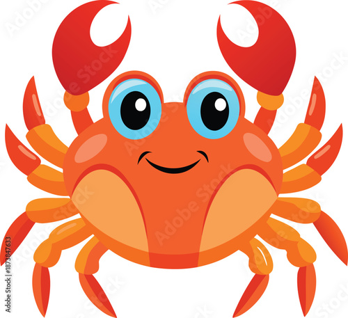 Cute cartoon orange crab with big blue eyes and bright red claws smiling