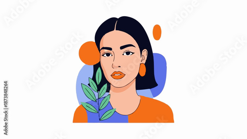 Modern portrait of a woman with vibrant colors and abstract shapes