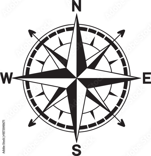 Compass rose navigation symbol showing cardinal directions north, south, east, and west