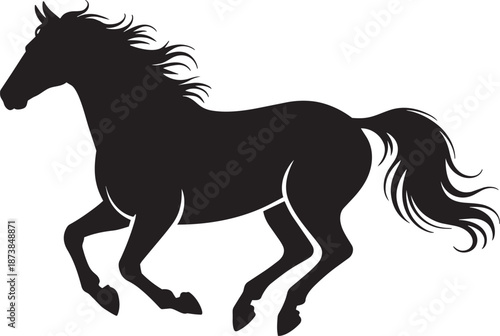 Running black horse silhouette with flying mane and tail elegant vector illustration artwork