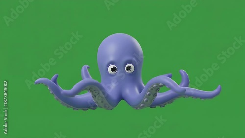 Cartoon Octopus Animation on Green Screen Background.
