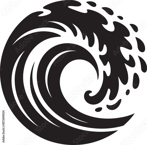 Stylized wave crashing and splashing water, powerful ocean motion, nature
