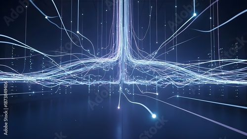 Stunning digital network visualization with glowing blue lines and nodes