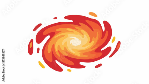 Fiery vortex with swirling yellow, orange, and red shapes on white