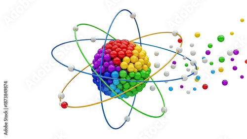 Colorful Abstract Atom Model with Orbiting Spheres