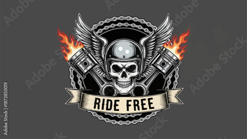 Skull with Wings and Pistons Emblem.