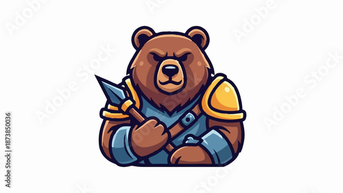 Fierce warrior bear with spear and armor