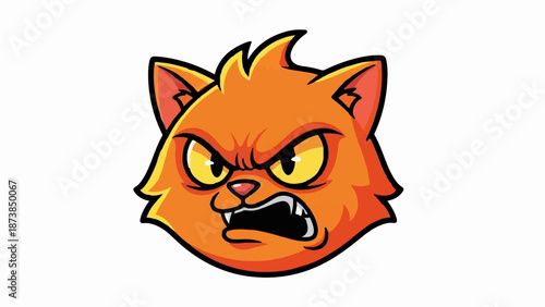 Fierce orange cartoon cat face with sharp teeth and angry yellow eyes