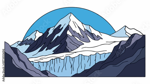 Majestic snow-capped peaks with a glacier beneath a clear blue sky