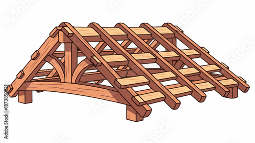Intricate wooden roof framing structure with arched supports