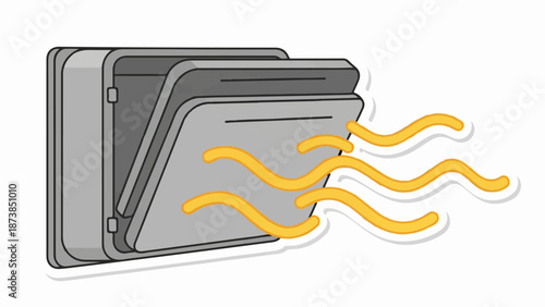 Grey metal vent blowing out yellow wavy lines