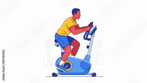 Man cycling on exercise bike in gym
