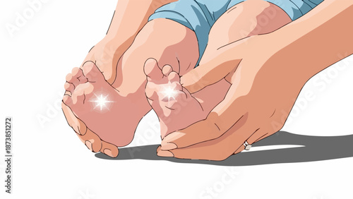 Gentle hands caress a baby's tiny feet, highlighting their delicate toes