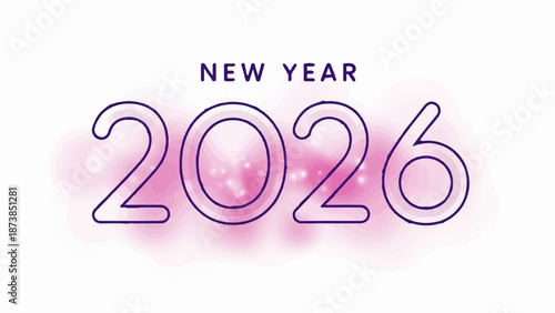 Festive new year 2026 inscription with glowing pink background and glitter