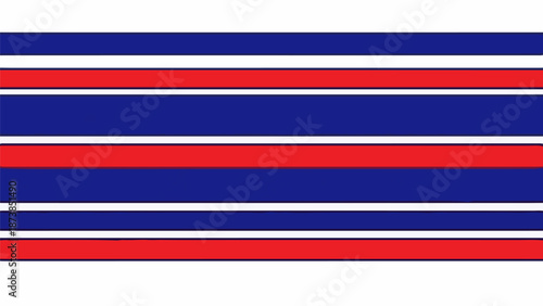 Horizontal stripes of blue, white, and red create a bold, abstract graphic pattern