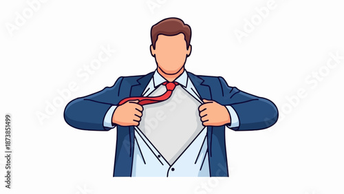 Man in suit revealing a blank space beneath his shirt