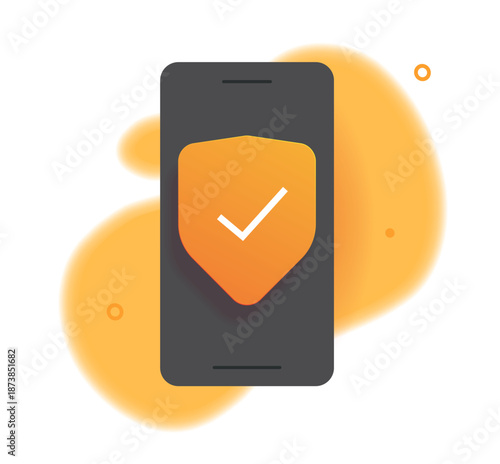 Security protection shield on mobile cell phone app icon modern vector graphic illustration design, cyber safety or data privacy on smartphone cellphone screen, internet guard defence tech