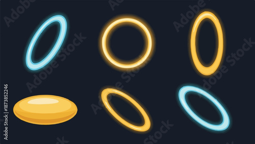 Glowing blue and yellow portals with a flat yellow disc on dark background