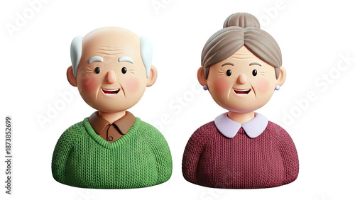3D Rendered Cartoon Grandparents